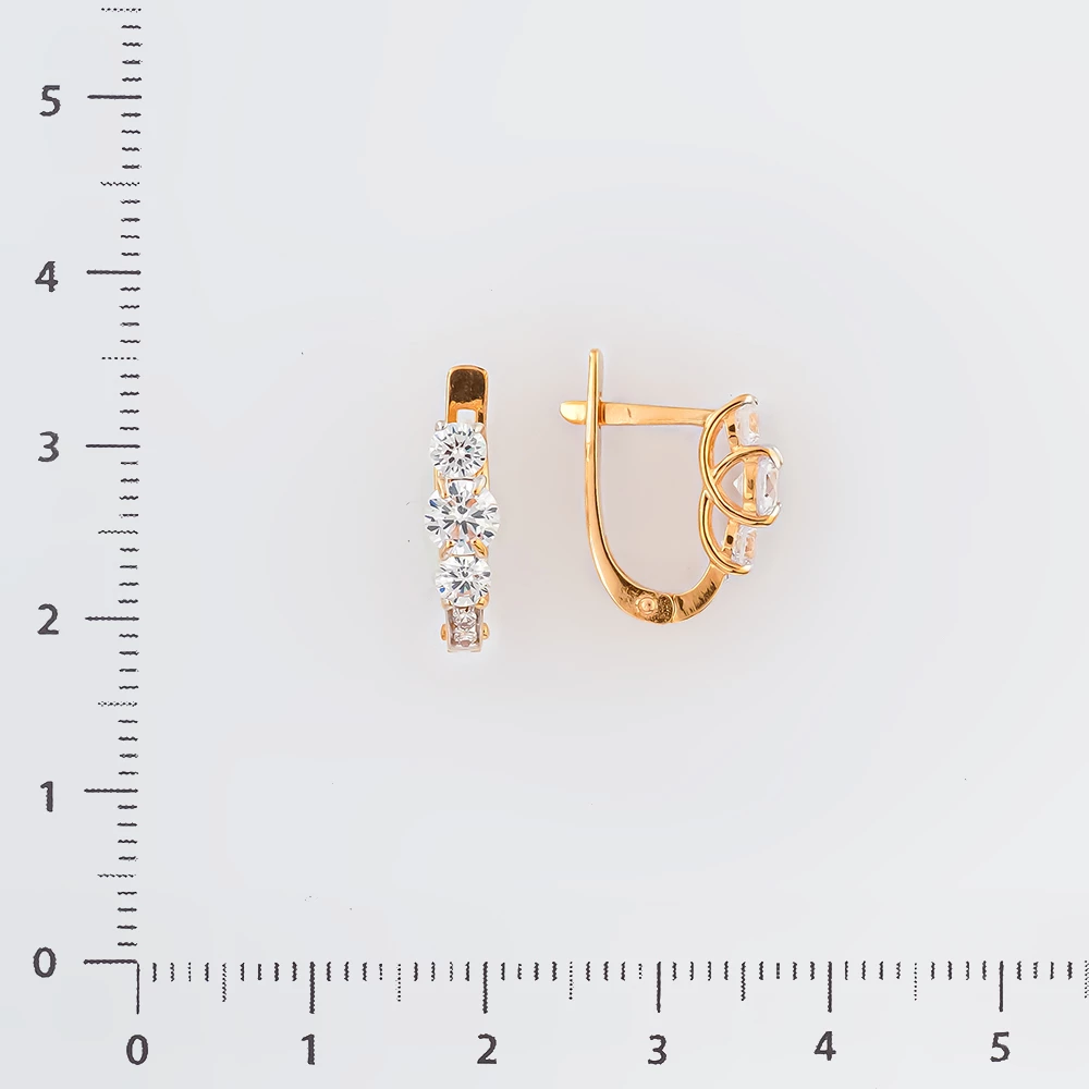 Серьги с фианитом из красного золота 585 пробы