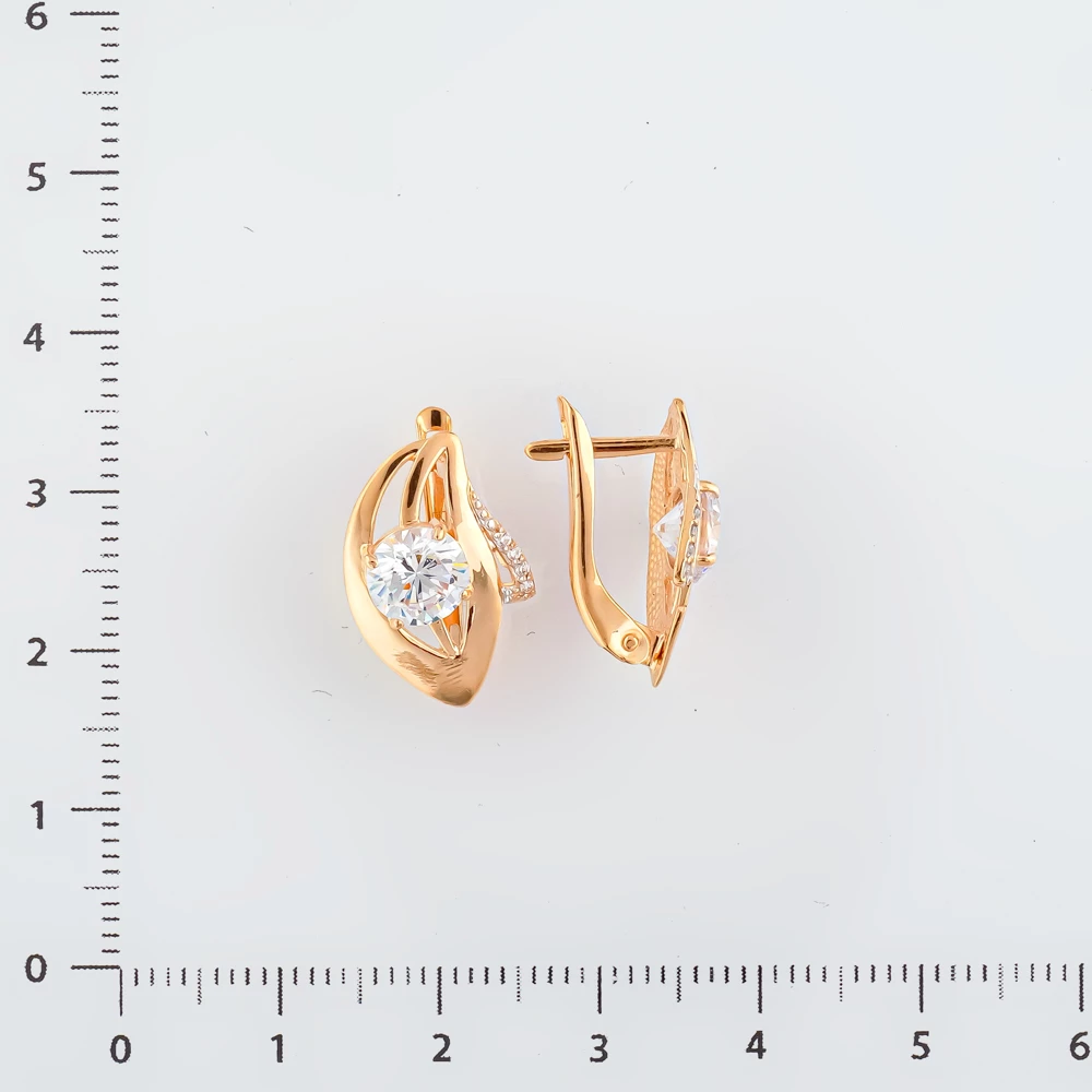 Серьги с фианитом из красного золота 585 пробы