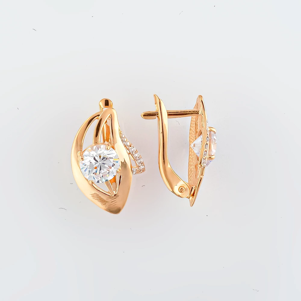Серьги с фианитом из красного золота 585 пробы