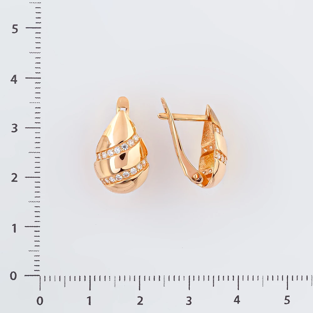 Серьги с фианитом из красного золота 585 пробы