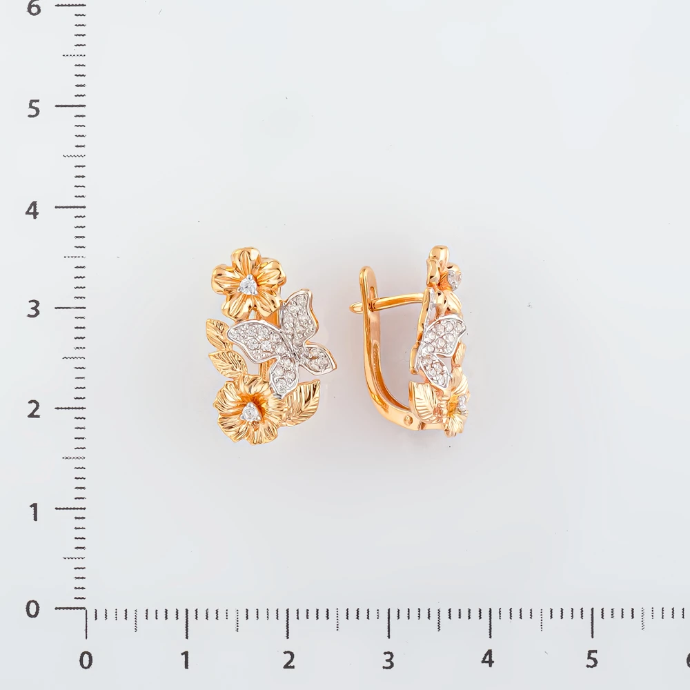 Серьги с фианитом из красного золота 585 пробы