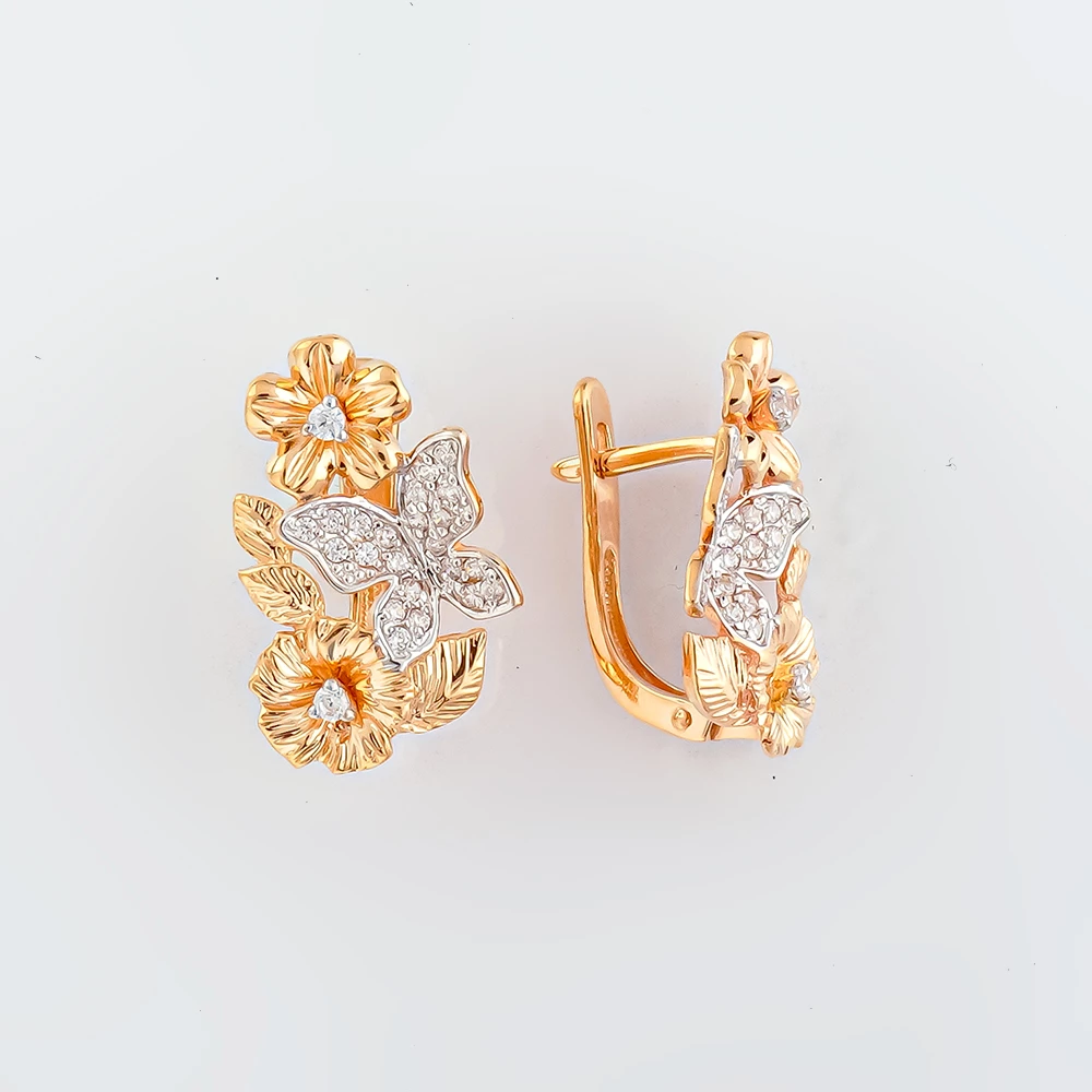 Серьги с фианитом из красного золота 585 пробы