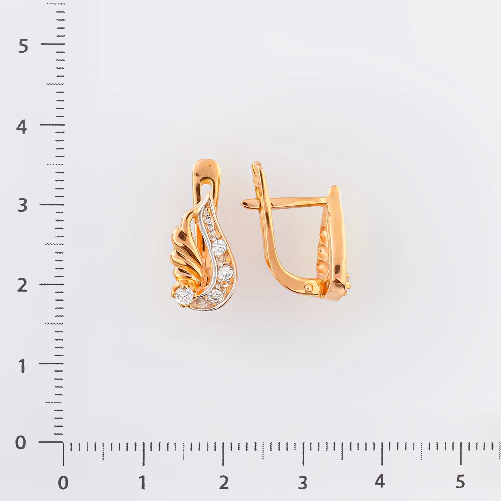 Серьги с фианитом из красного золота 585 пробы