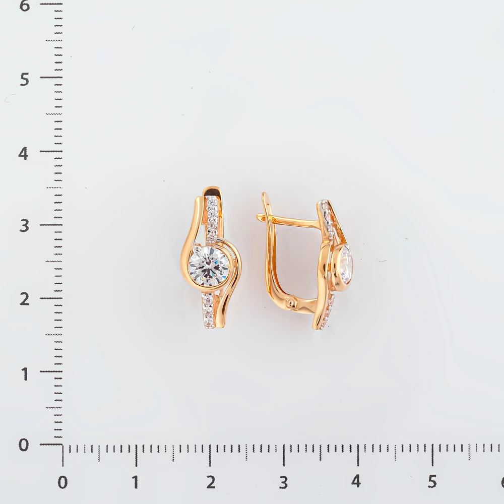 Серьги с фианитом из красного золота 585 пробы