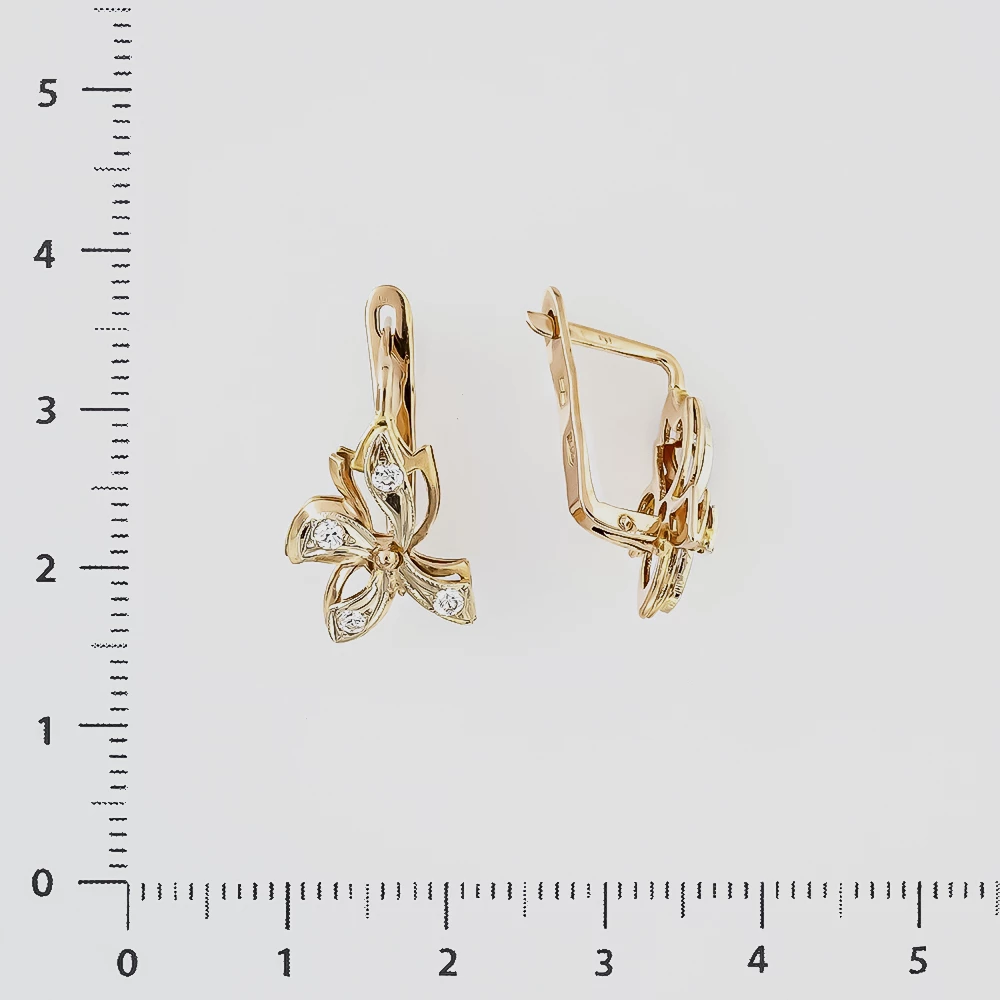 Серьги с фианитом из красного золота 585 пробы