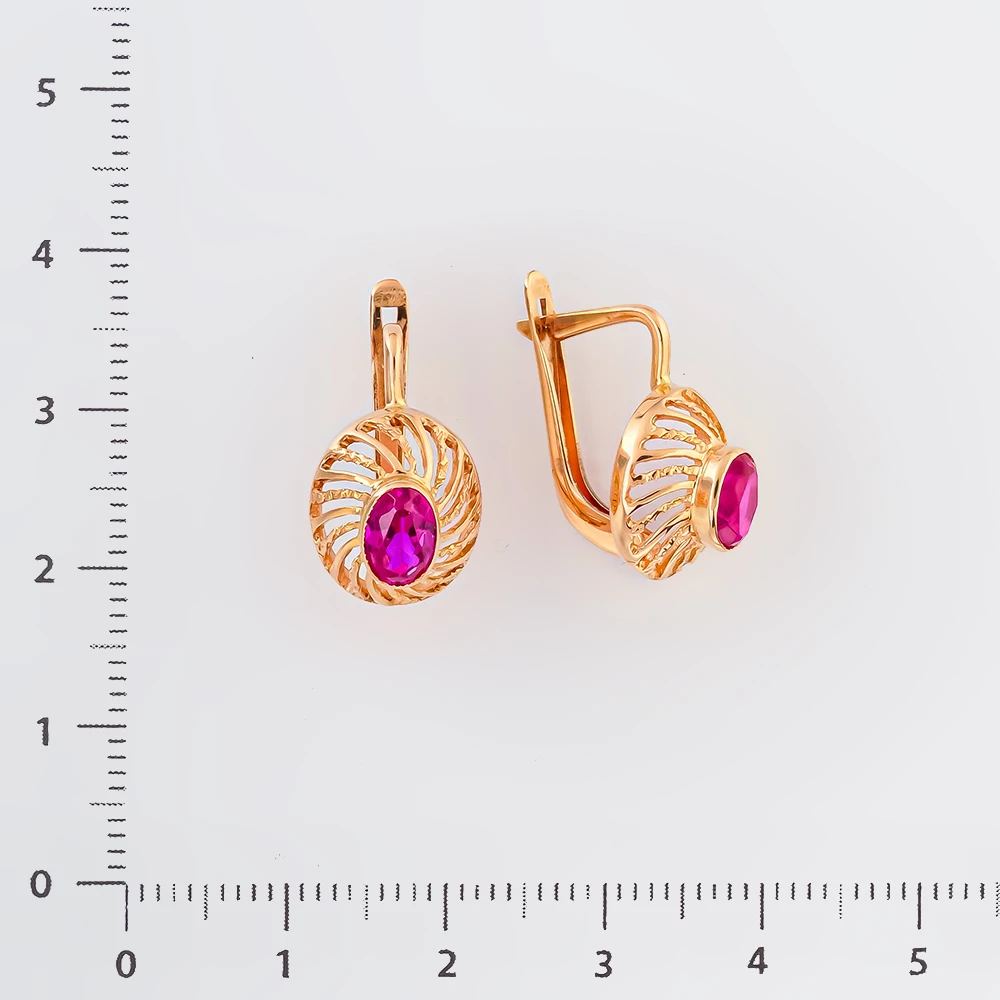 Серьги с фианитом из красного золота 583 пробы