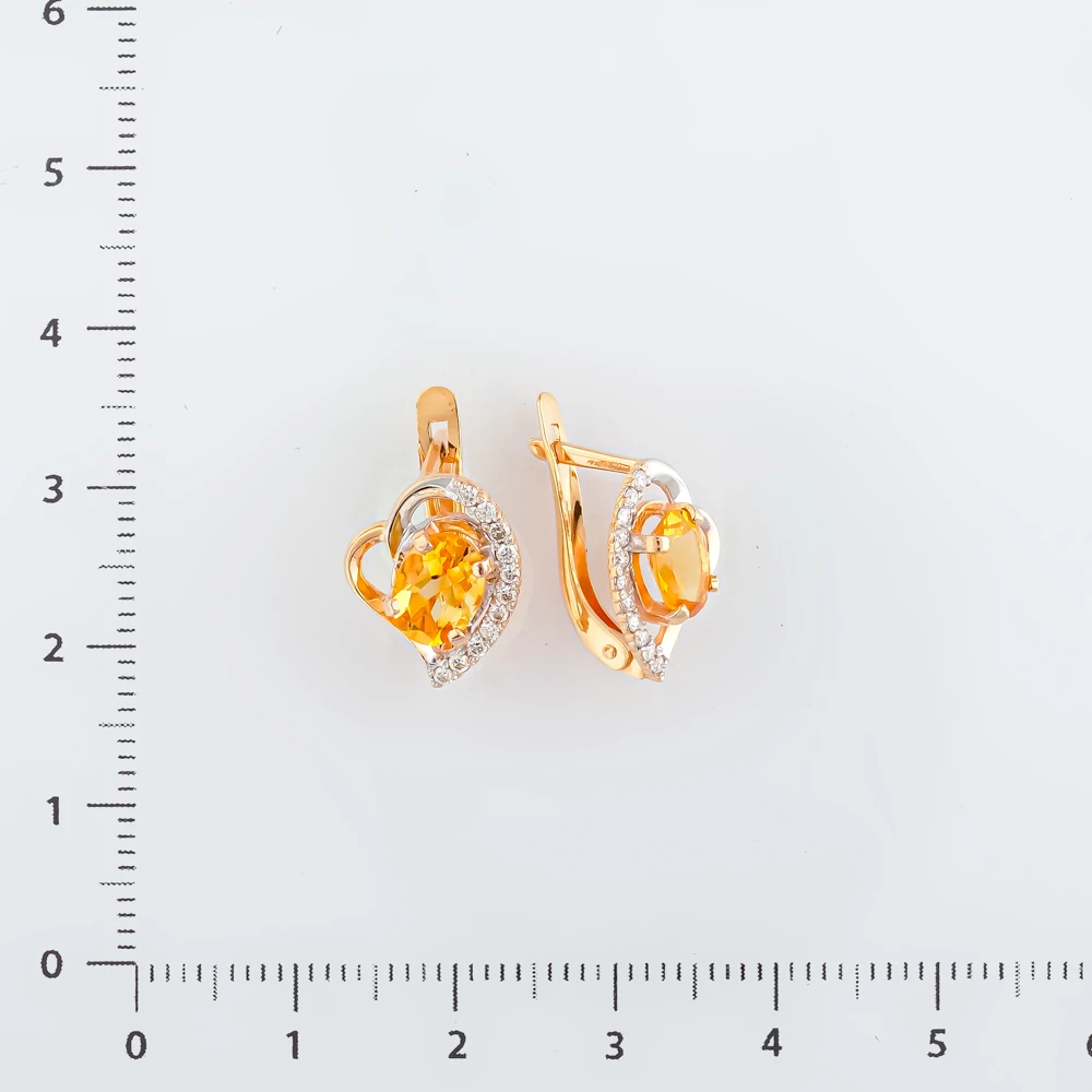 Серьги с цитрином из красного золота 585 пробы