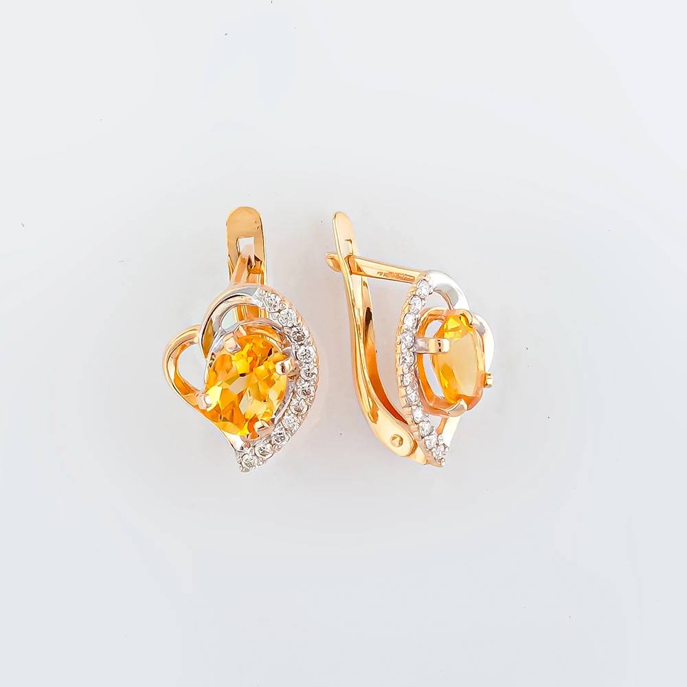 Серьги с цитрином из красного золота 585 пробы