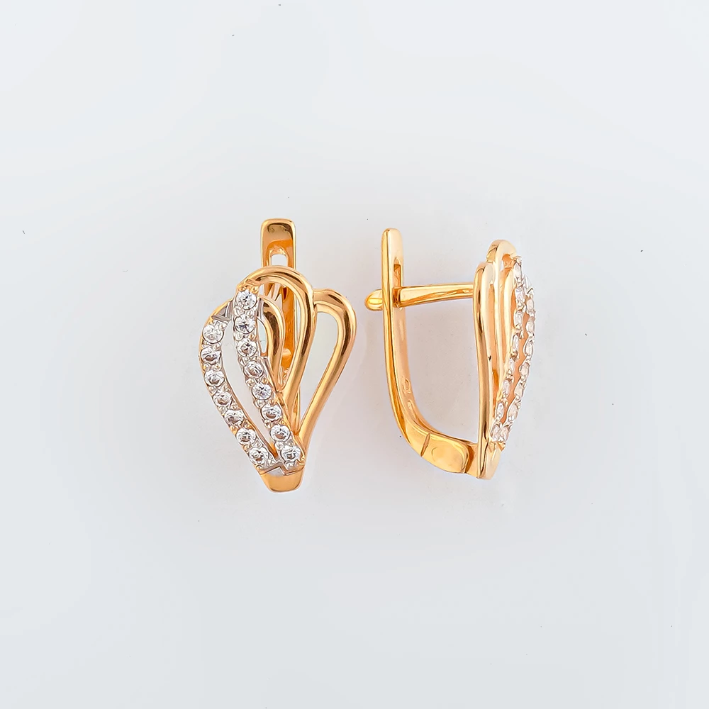 Серьги с фианитом из красного золота 585 пробы