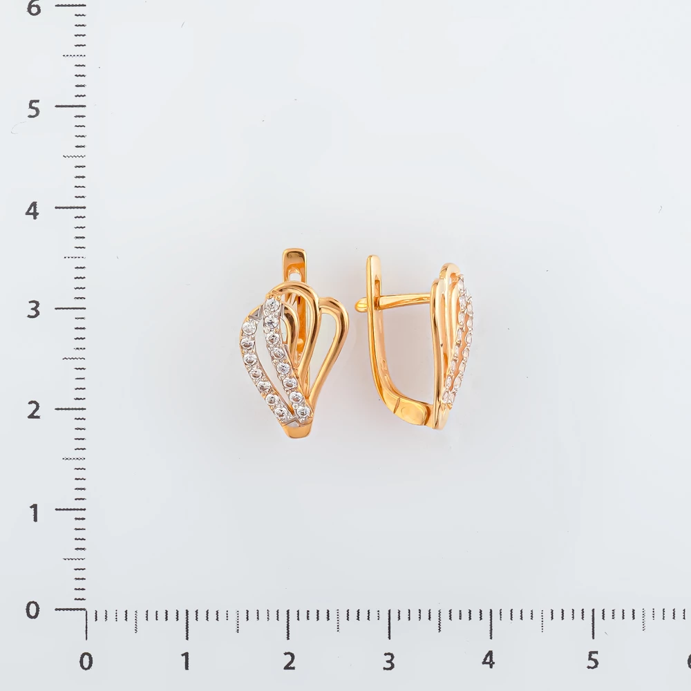 Серьги с фианитом из красного золота 585 пробы