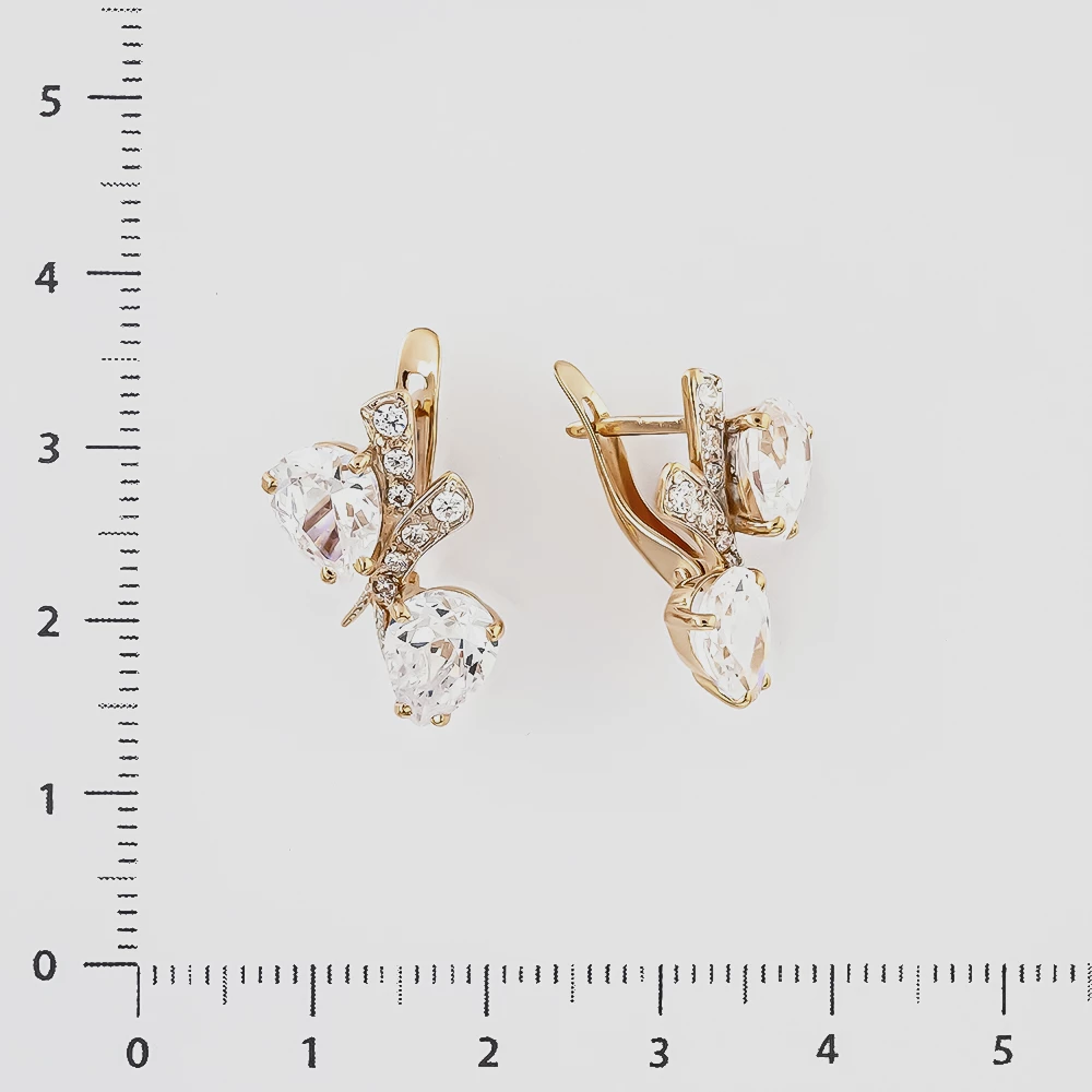 Серьги с фианитом из красного золота 585 пробы