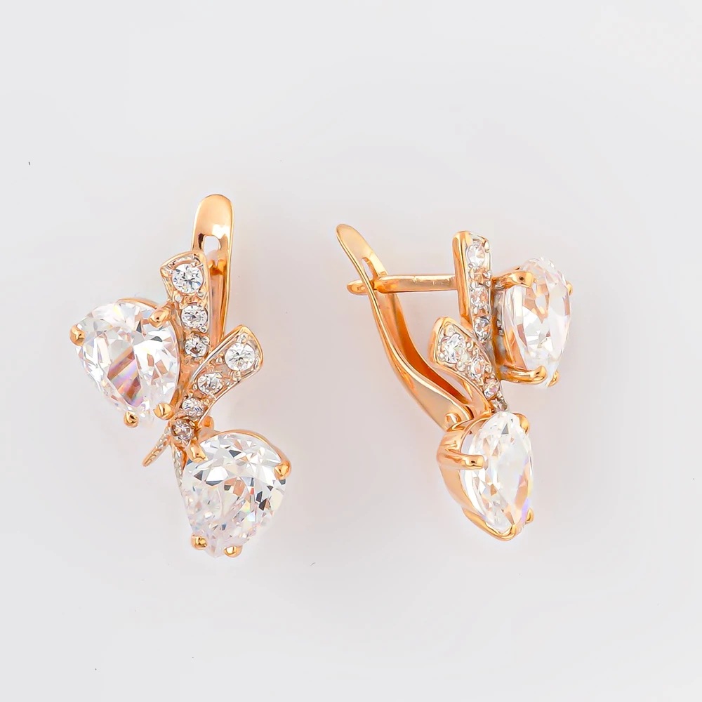 Серьги с фианитом из красного золота 585 пробы