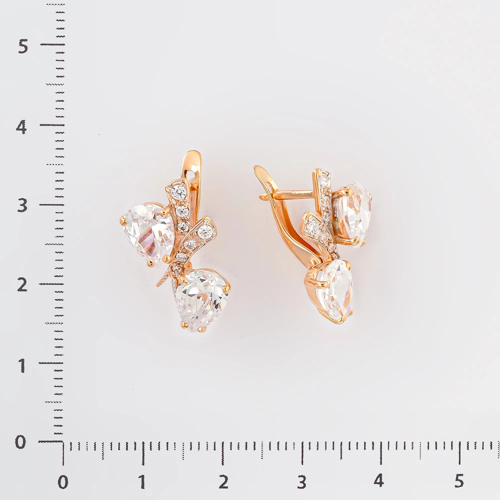 Серьги с фианитом из красного золота 585 пробы