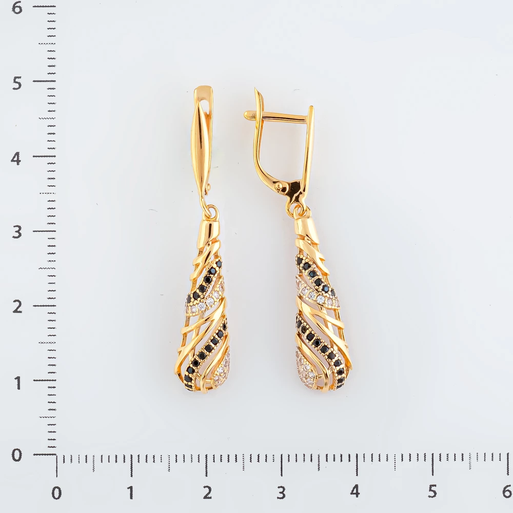 Серьги с фианитом из красного золота 585 пробы
