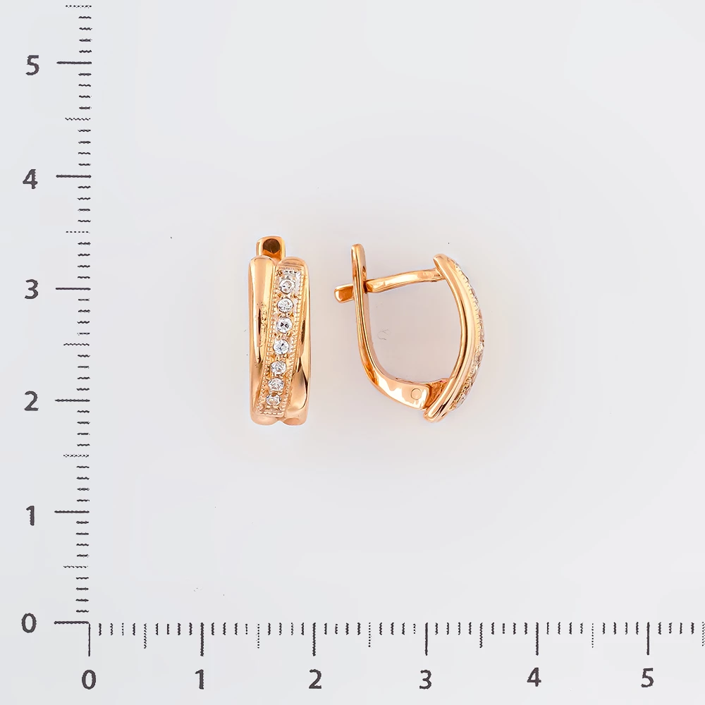 Серьги с фианитом из красного золота 585 пробы