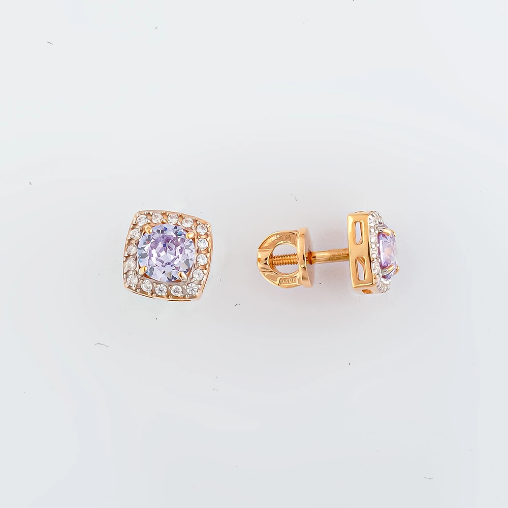 Серьги с ситаллом из красного золота 585 пробы