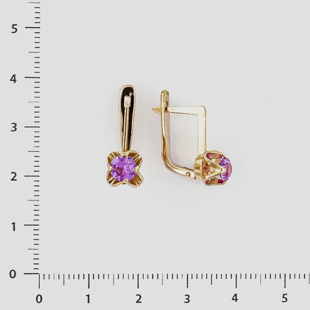 Серьги с фианитом из красного золота 583 пробы