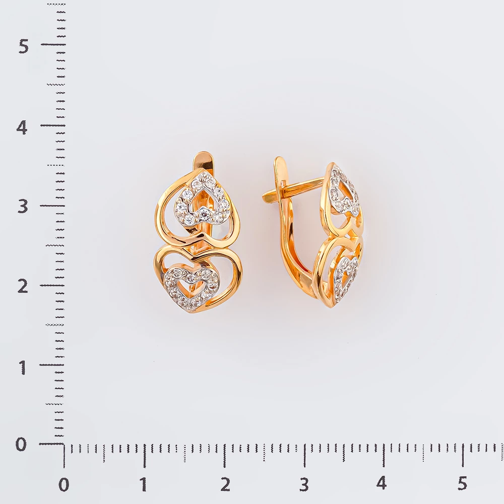 Серьги с фианитом из красного золота 585 пробы