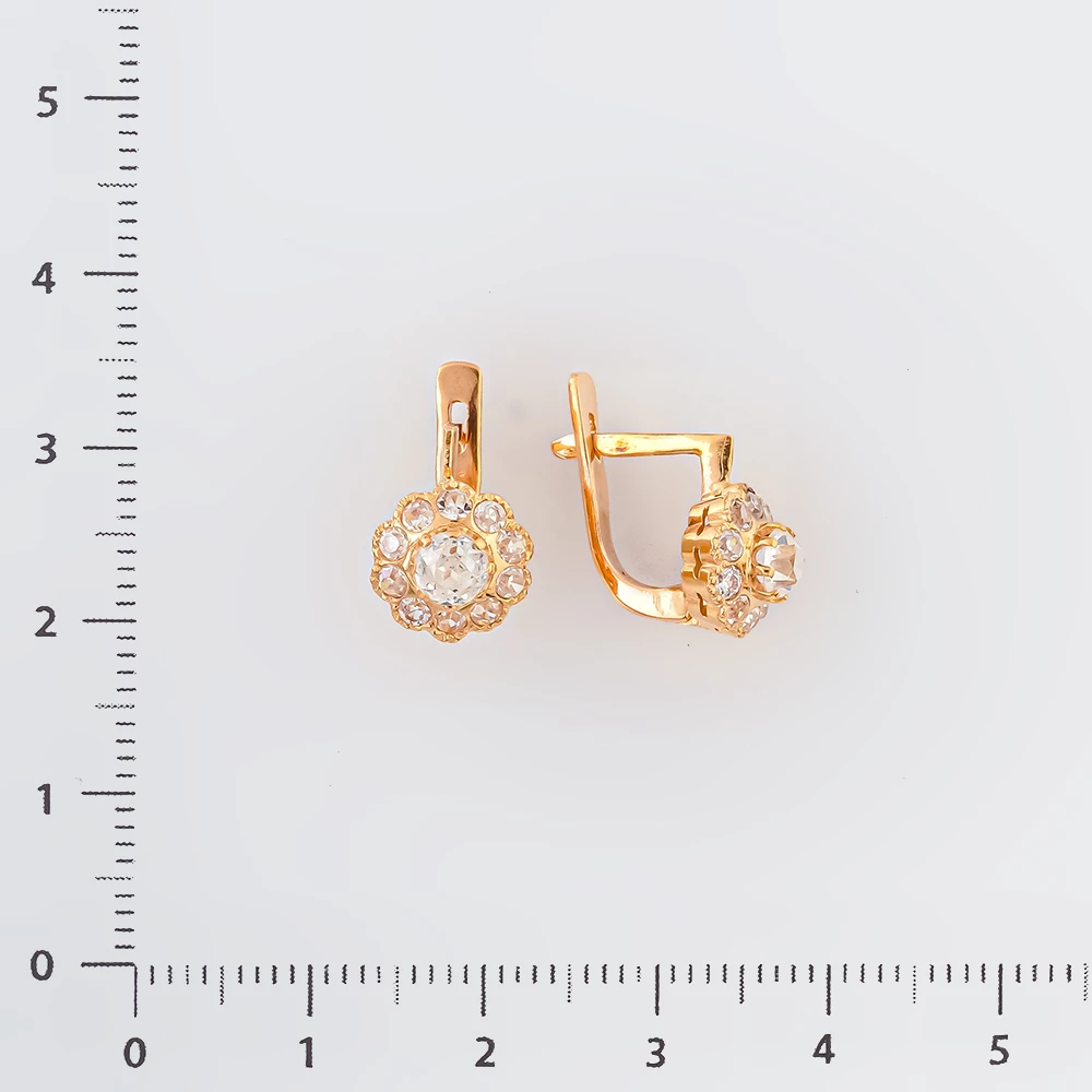 Серьги с фианитом из красного золота 585 пробы