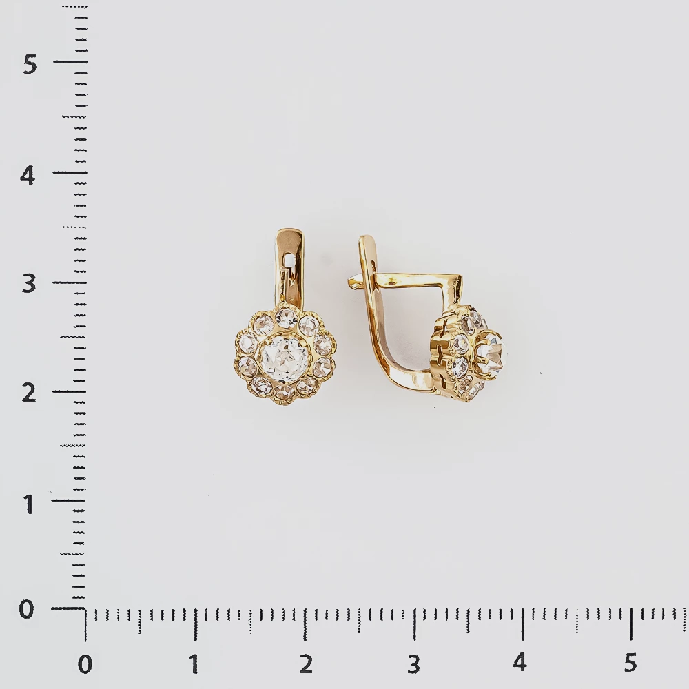 Серьги с фианитом из красного золота 585 пробы
