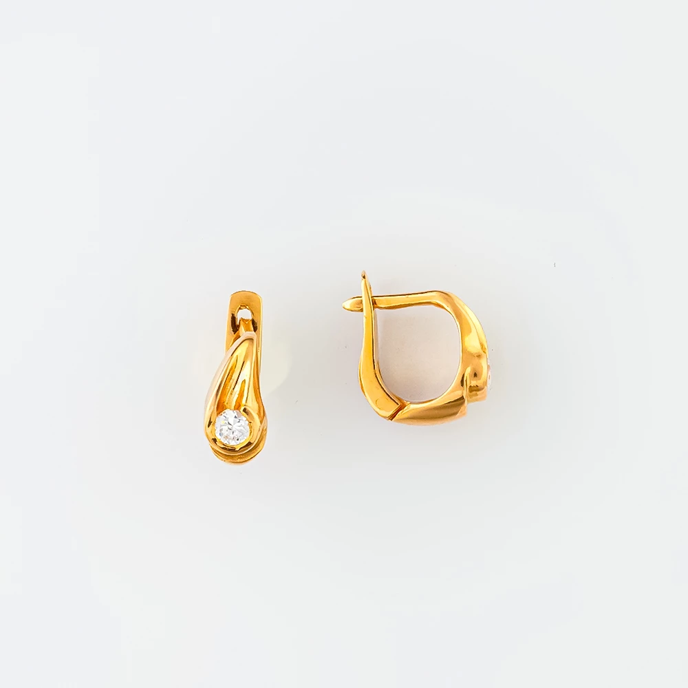 Серьги с фианитом из красного золота 585 пробы
