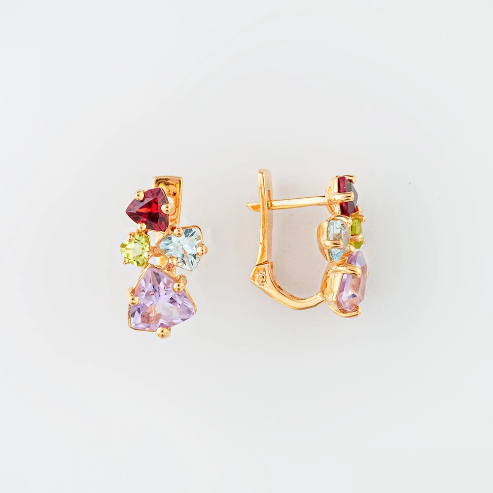 Серьги с аметистом из красного золота 585 пробы