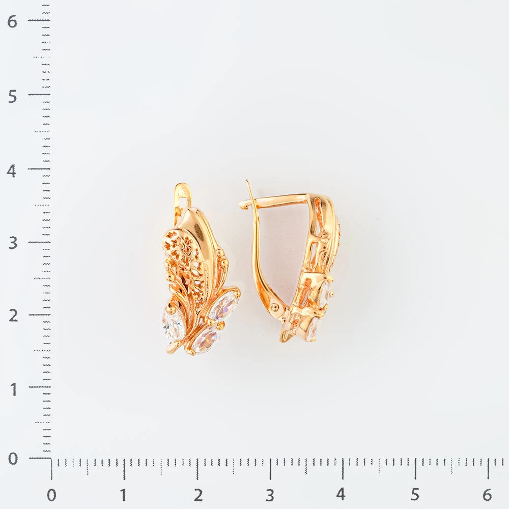 Серьги с фианитом из красного золота 585 пробы
