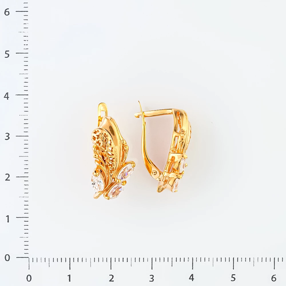 Серьги с фианитом из красного золота 585 пробы