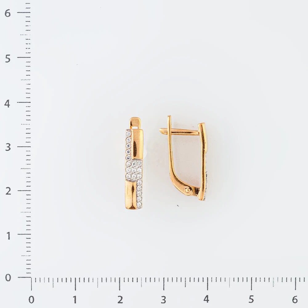 Серьги с фианитом из красного золота 585 пробы