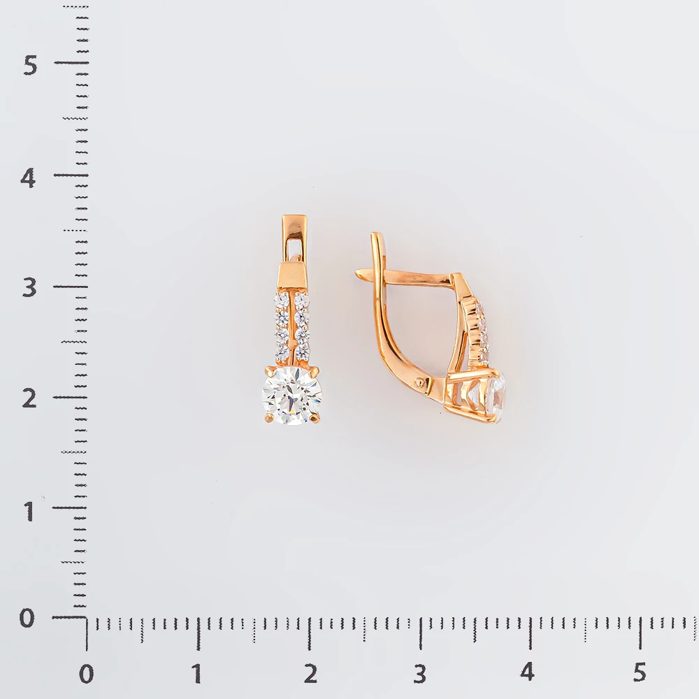 Серьги с фианитом из красного золота 585 пробы
