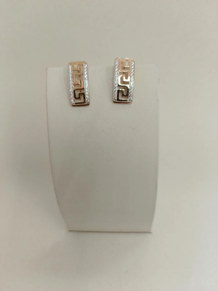 Серьги с фианитом из красного золота 585 пробы