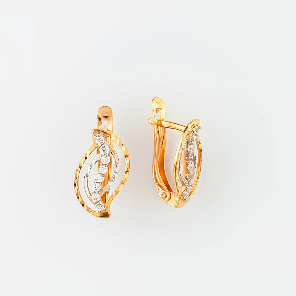 Серьги с фианитом из красного золота 585 пробы