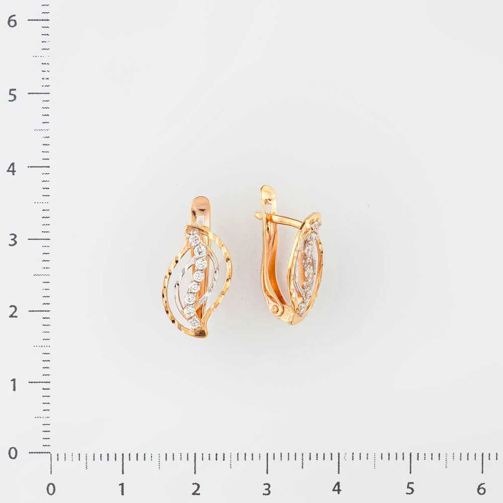 Серьги с фианитом из красного золота 585 пробы
