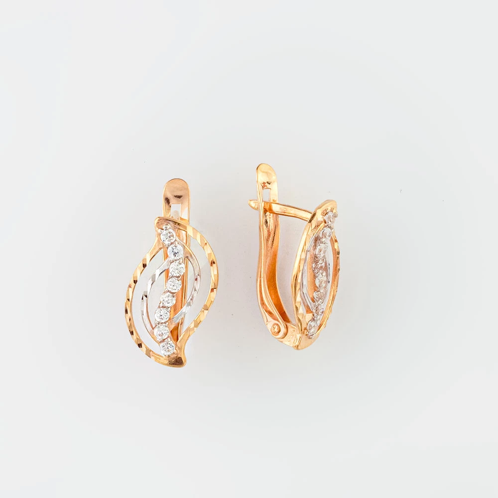 Серьги с фианитом из красного золота 585 пробы