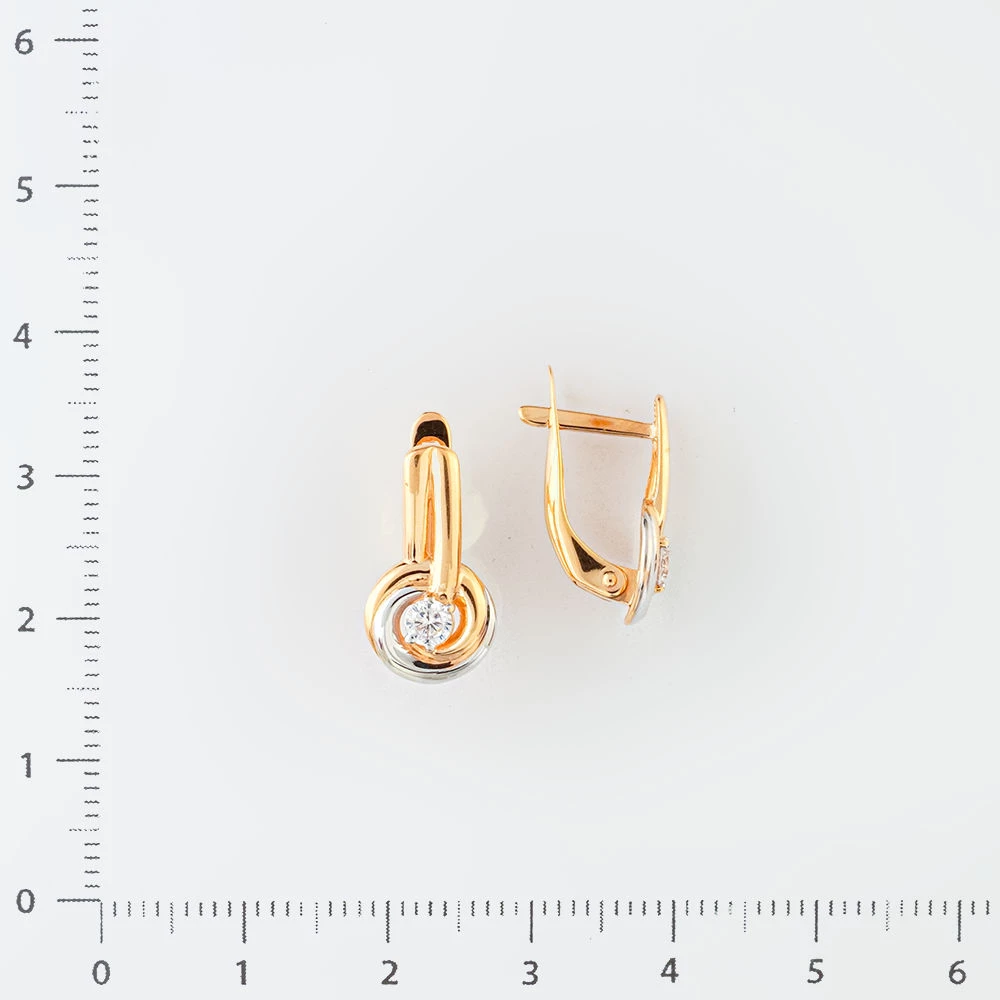 Серьги с фианитом из красного золота 585 пробы