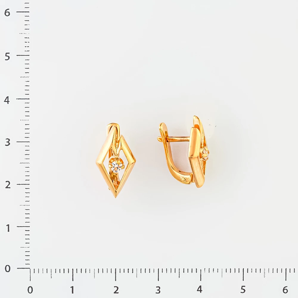 Серьги с фианитом из красного золота 585 пробы