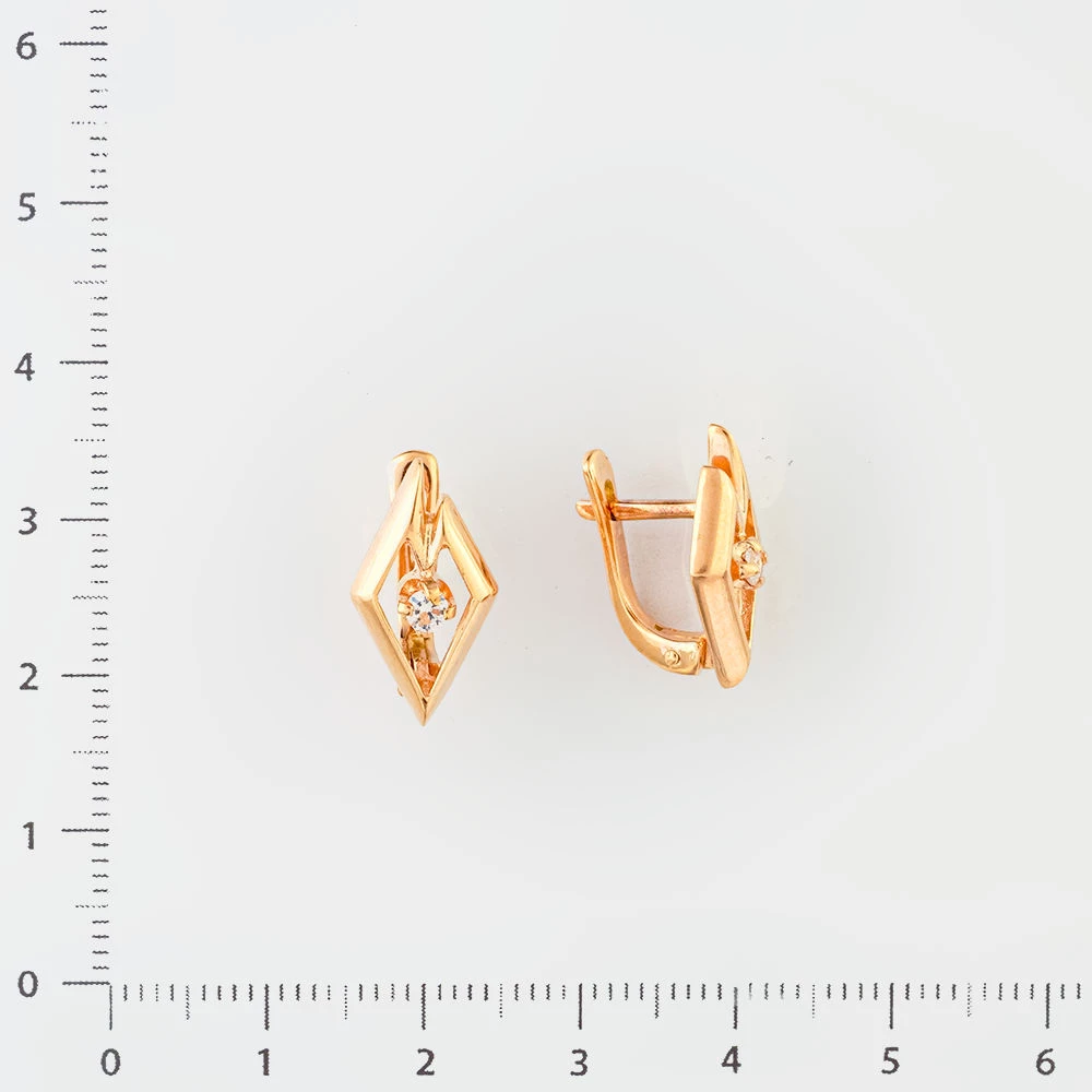 Серьги с фианитом из красного золота 585 пробы