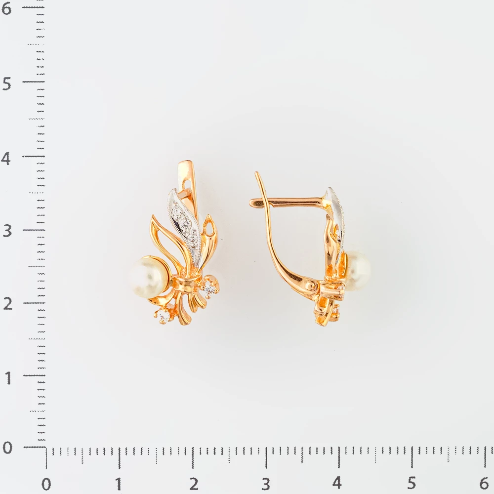 Серьги с культивированным жемчугом из красного золота 585 пробы