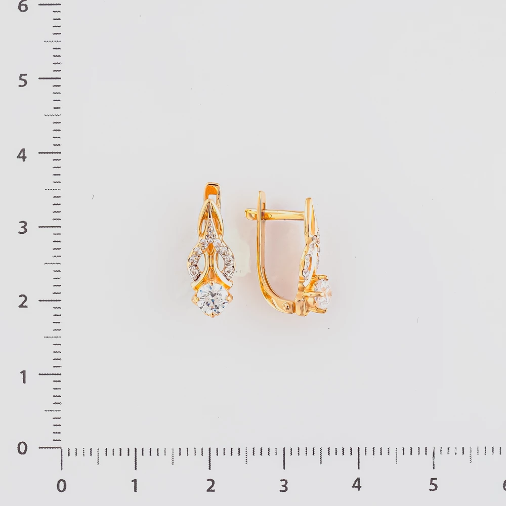 Серьги с фианитом из красного золота 585 пробы