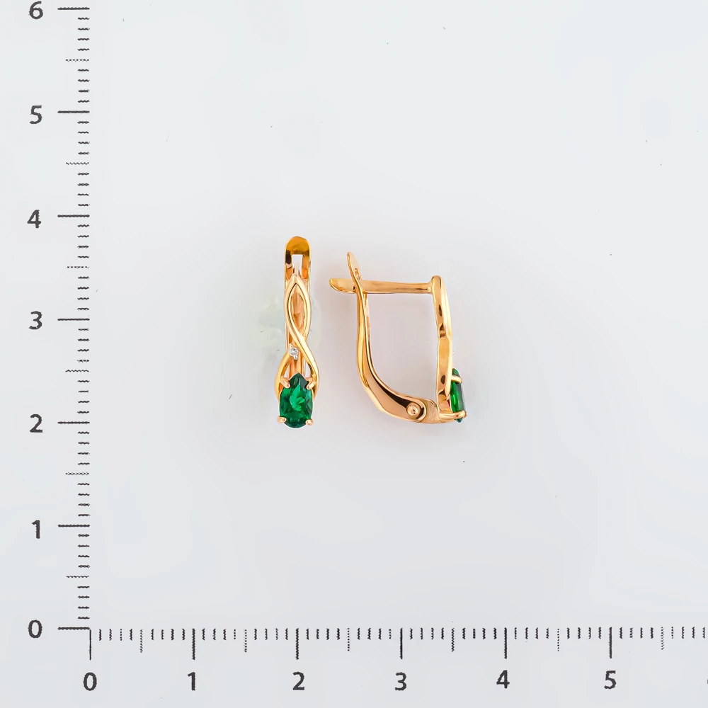 Серьги с изумрудом синтетическим из красного золота 585 пробы