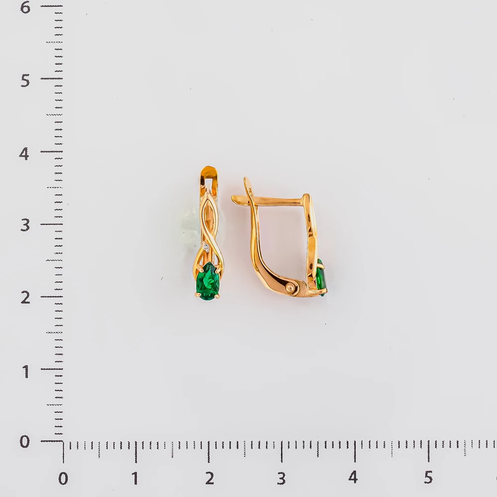 Серьги с изумрудом синтетическим из красного золота 585 пробы