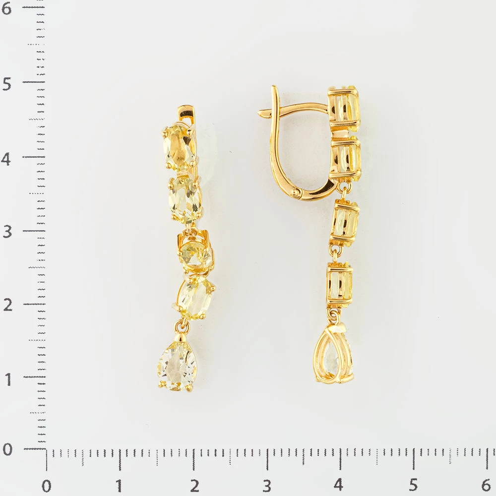 Серьги с цитрином из красного золота 585 пробы