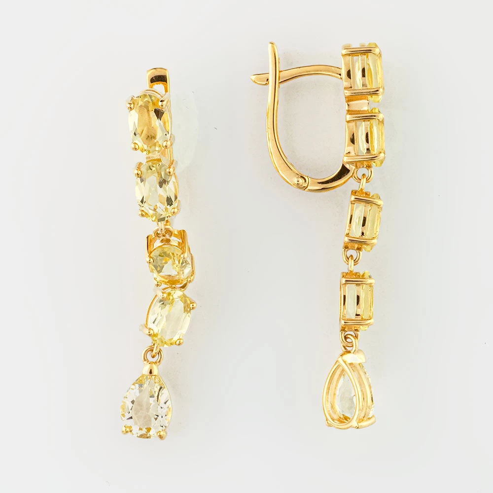 Серьги с цитрином из красного золота 585 пробы