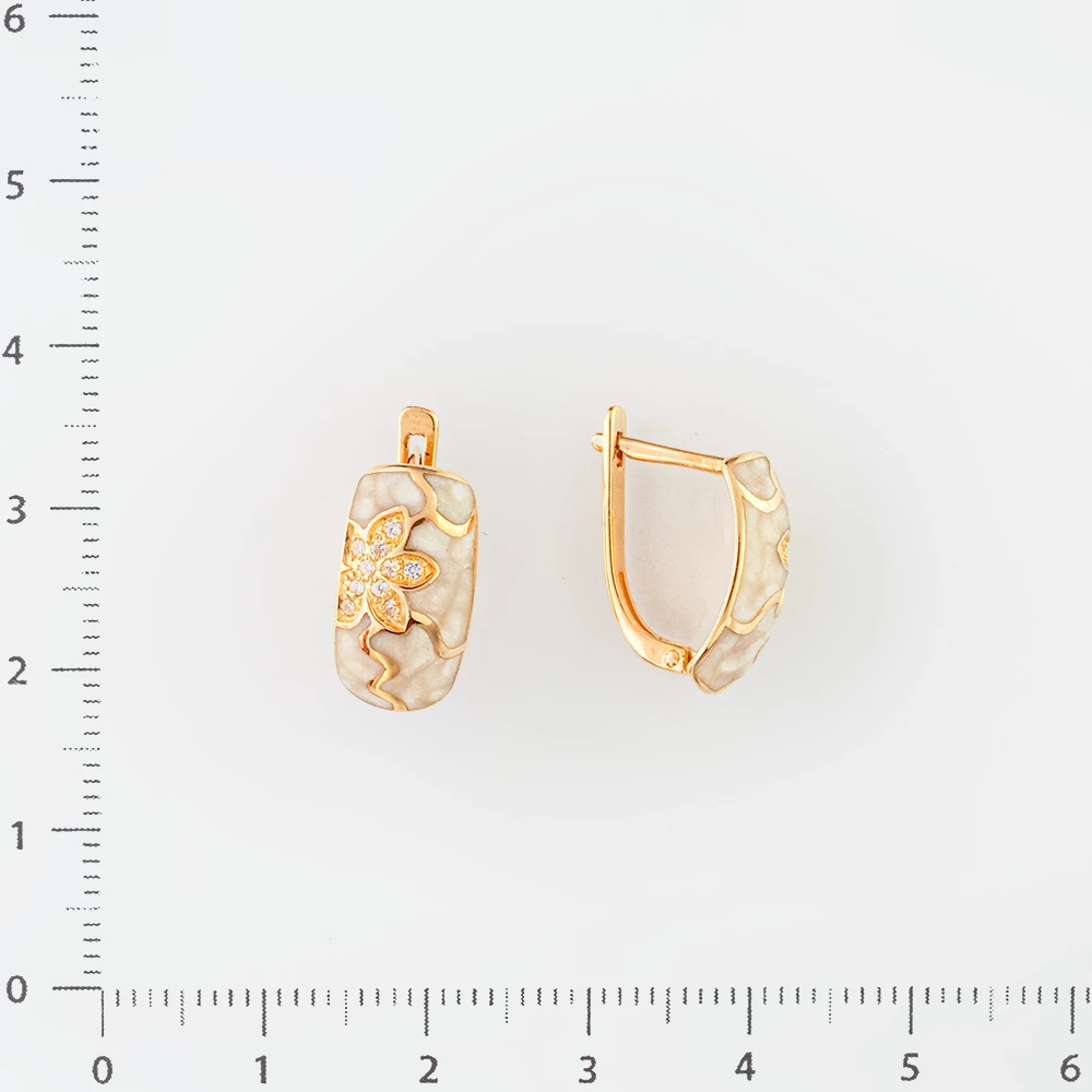 Серьги с эмалью из красного золота 585 пробы