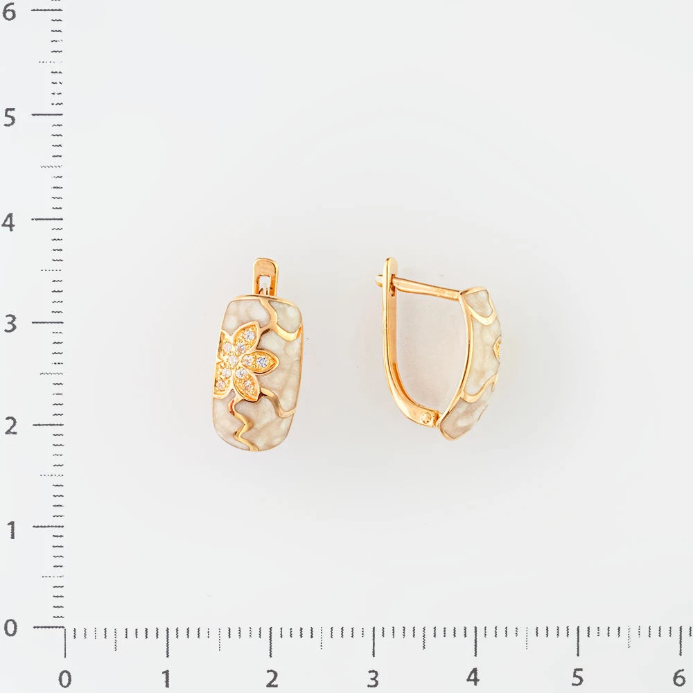 Серьги с эмалью из красного золота 585 пробы