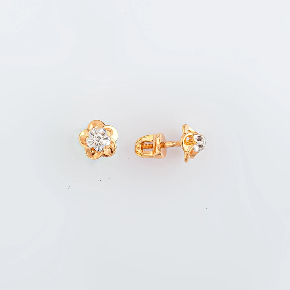 Серьги с бриллиантом из красного золота 585 пробы