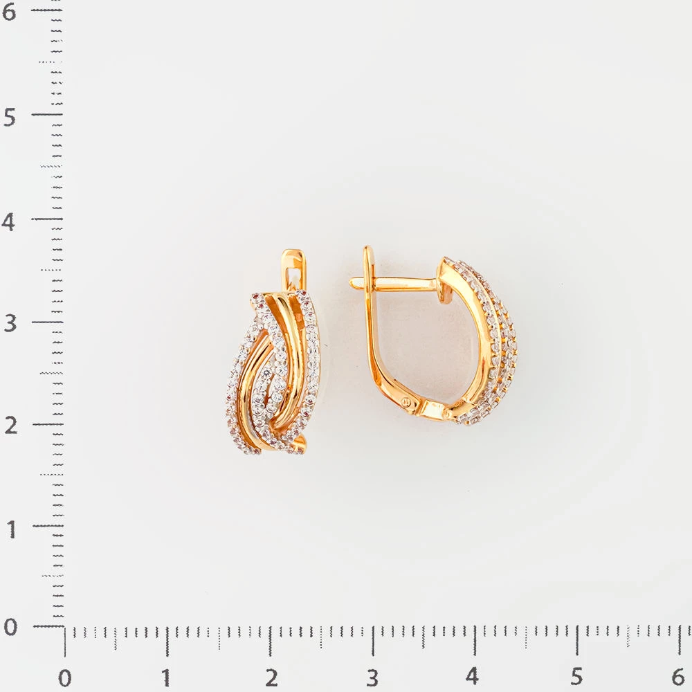 Серьги с фианитом из красного золота 585 пробы
