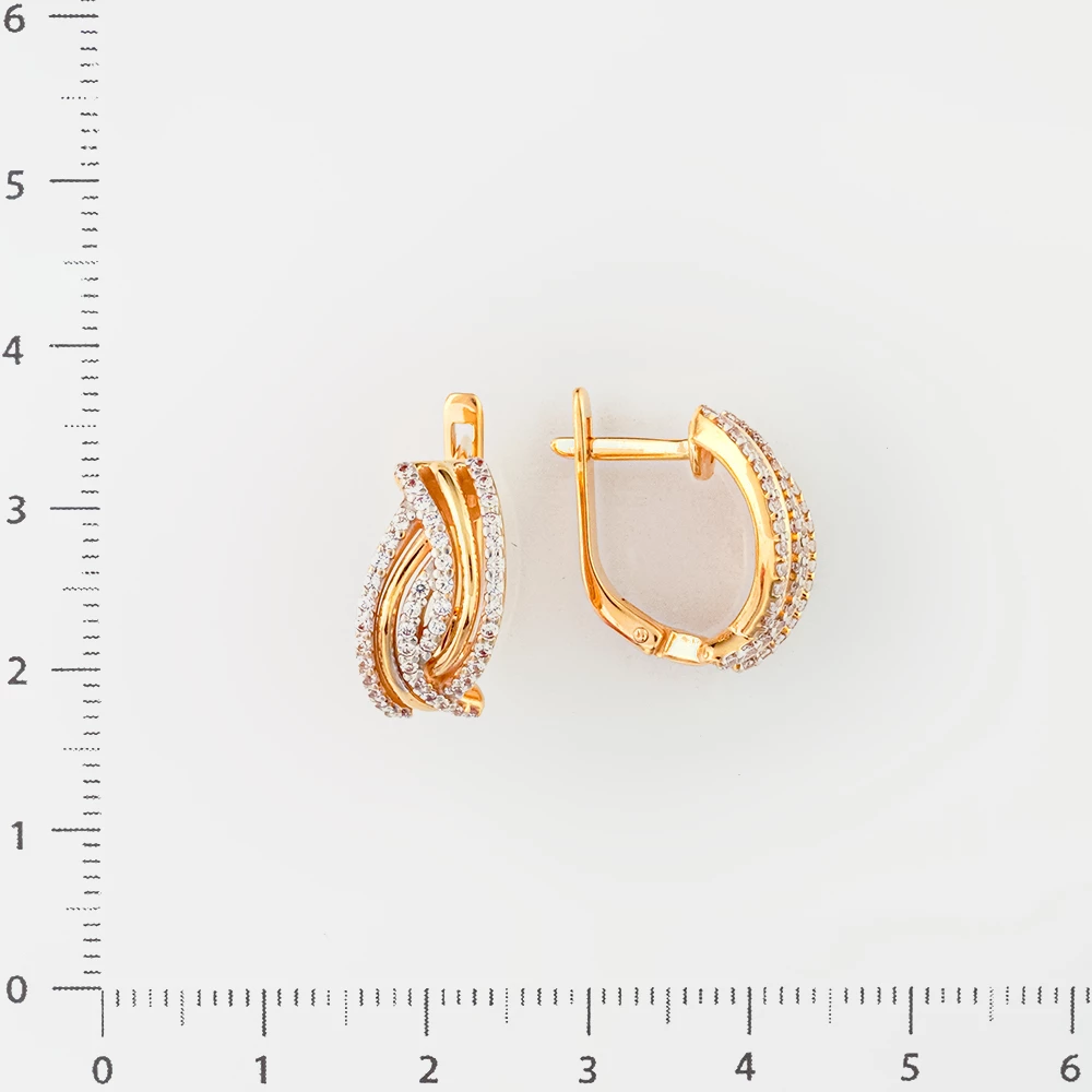 Серьги с фианитом из красного золота 585 пробы