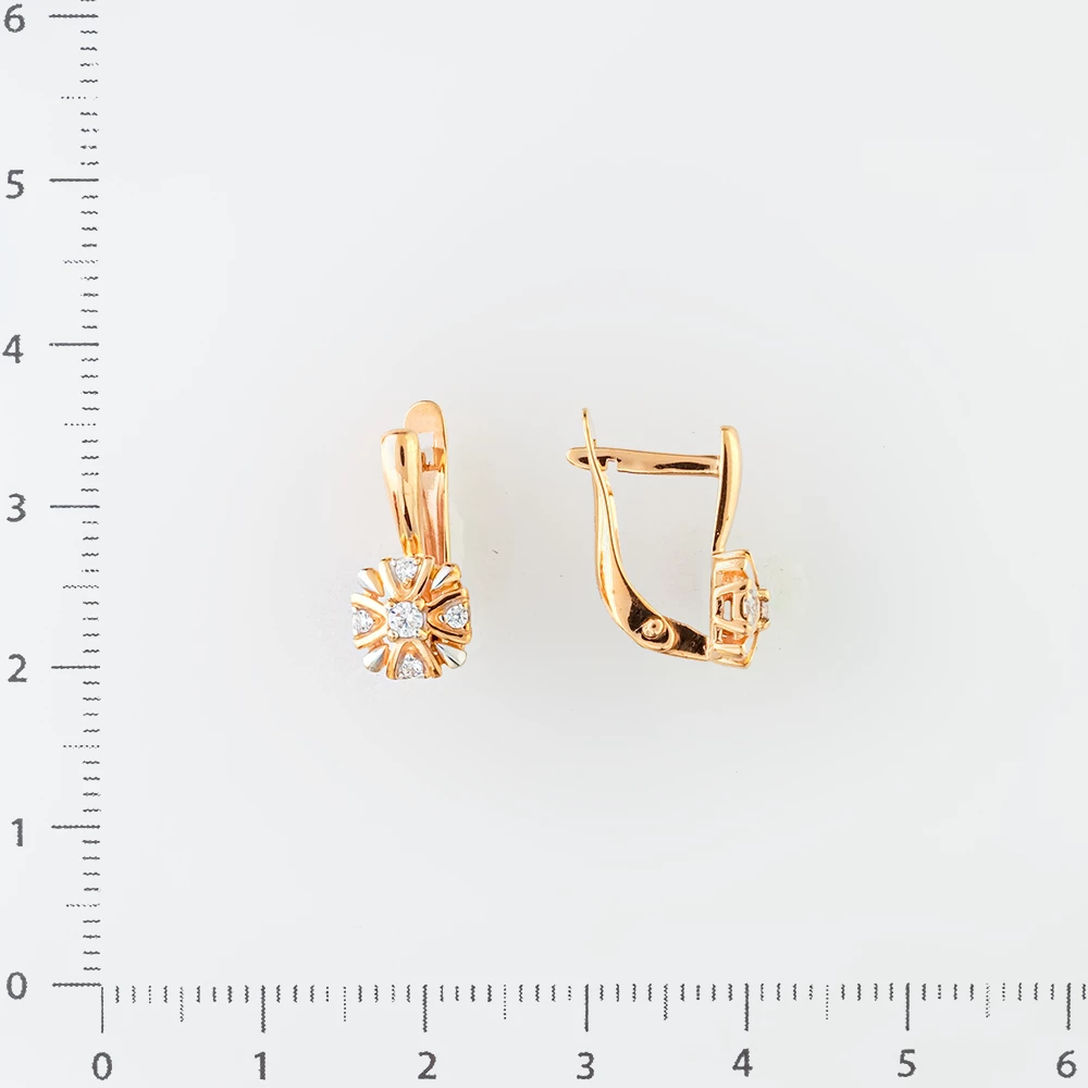 Серьги с фианитом из красного золота 585 пробы