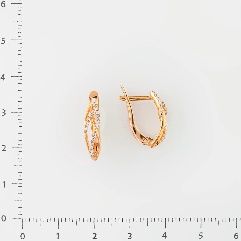Серьги с фианитом из красного золота 585 пробы